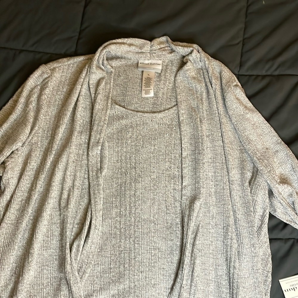 Alfread Dunner gray sparkle shirt with attached jacket